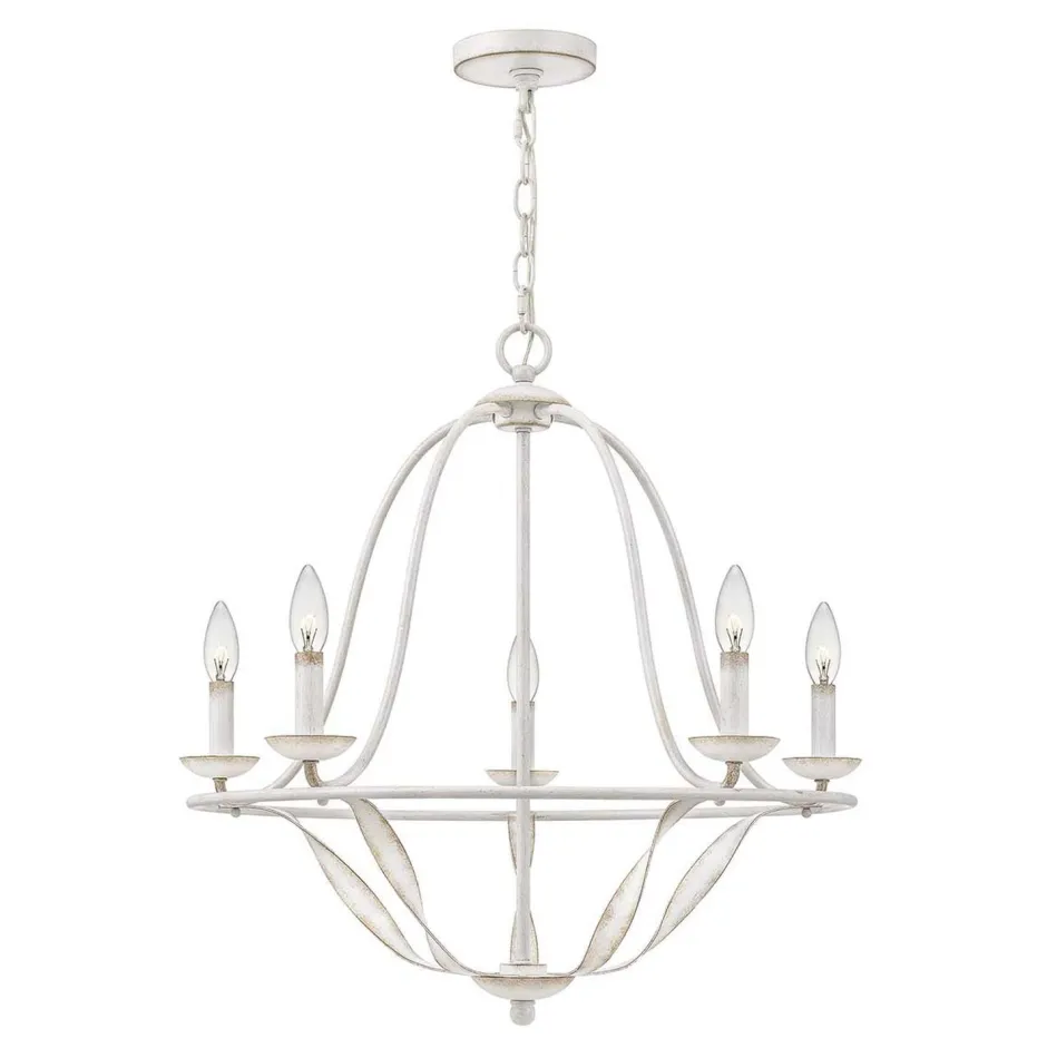 Elstead Kronleuchter Rustikal Shabby Weiß Ø 63,6 cm 5x E14< Hängelampen|Esszimmer Lampen