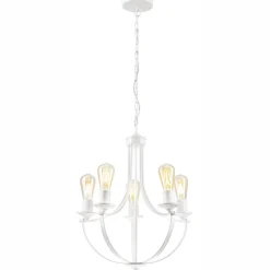 Lamkur Kronleuchter Rustikal Weiß Metall Ø 45 cm 5-flammig E27< Bürolampen|Rustikale Lampen