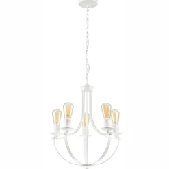 Lamkur Kronleuchter Rustikal Weiß Metall Ø 45 cm 5-flammig E27< Bürolampen|Rustikale Lampen