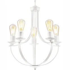 Lamkur Kronleuchter Rustikal Weiß Metall Ø 45 cm 5-flammig E27< Bürolampen|Rustikale Lampen