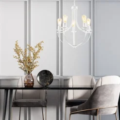 Lamkur Kronleuchter Rustikal Weiß Metall Ø 45 cm 5-flammig E27< Bürolampen|Rustikale Lampen