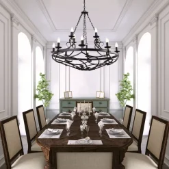 Searchlight Kronleuchter Schmiedeeisen Ø 89 cm Schwarz Rustikal 12x E14< Hängelampen|Wohnzimmerlampen