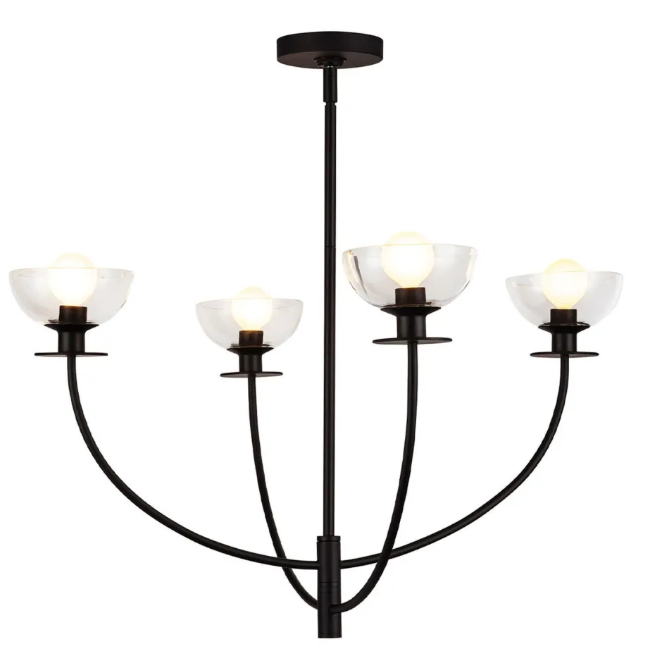 Hängelampen|Esszimmer Lampen*Elstead Kronleuchter Schwarz Metall Glas 67,3 cm breit 4x E14