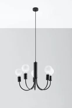 Sollux Kronleuchter Schwarz Metall 5-flammig Retro Ø 45 cm< Hängelampen|Wohnzimmerlampen