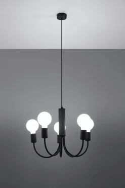 Sollux Kronleuchter Schwarz Metall 5-flammig Retro Ø 45 cm< Hängelampen|Wohnzimmerlampen