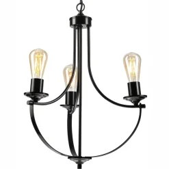 Lamkur Kronleuchter Schwarz Metall Ø 42 cm 3-flammig E27 Rustikal< Bürolampen|Rustikale Lampen