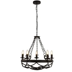 Wohnzimmerlampen|Rustikale Lampen*Searchlight Kronleuchter Schwarz Rustikal Schmiedeeisen Ø 54 cm 5x E14