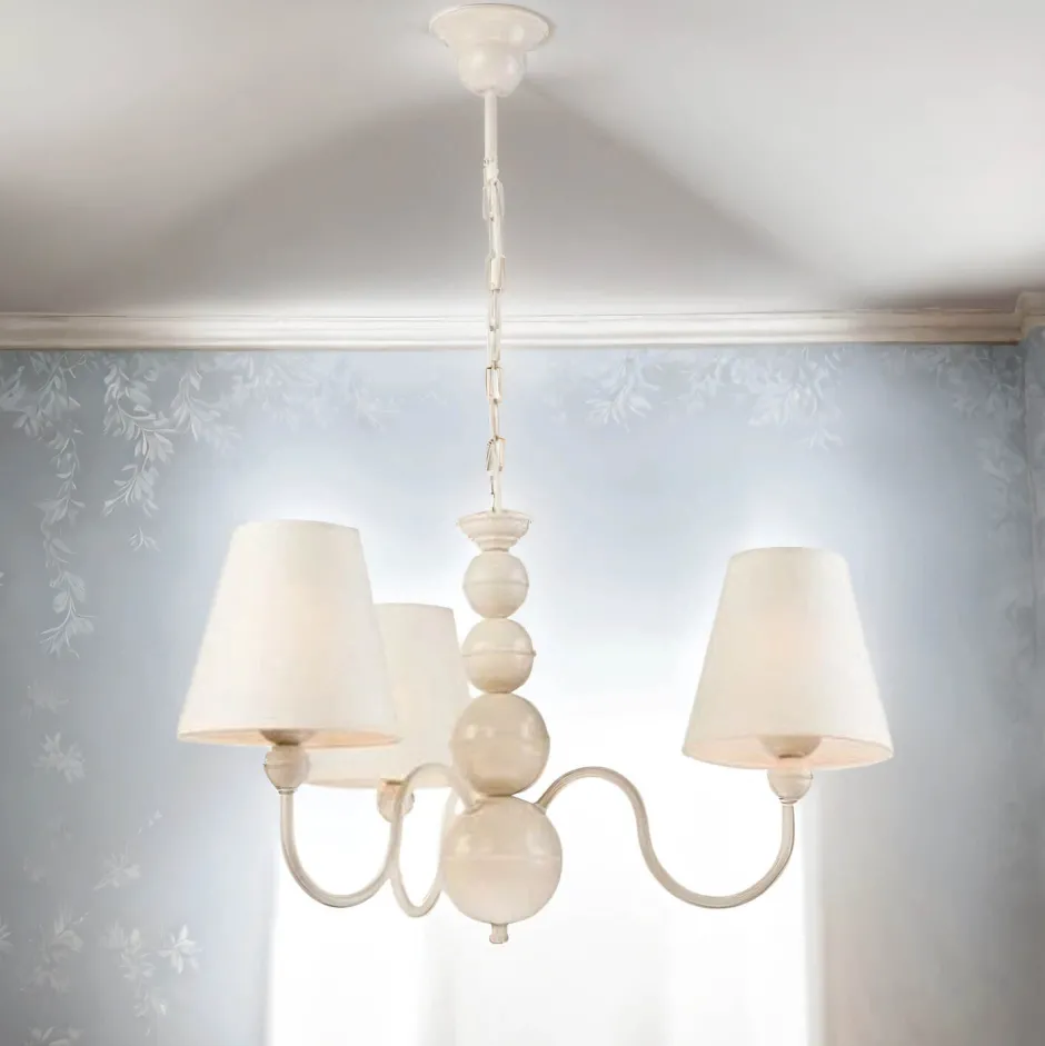 Rustikale Lampen|Stofflampen*Lamkur Kronleuchter Stoff Esstisch Landhaus 3-flammig