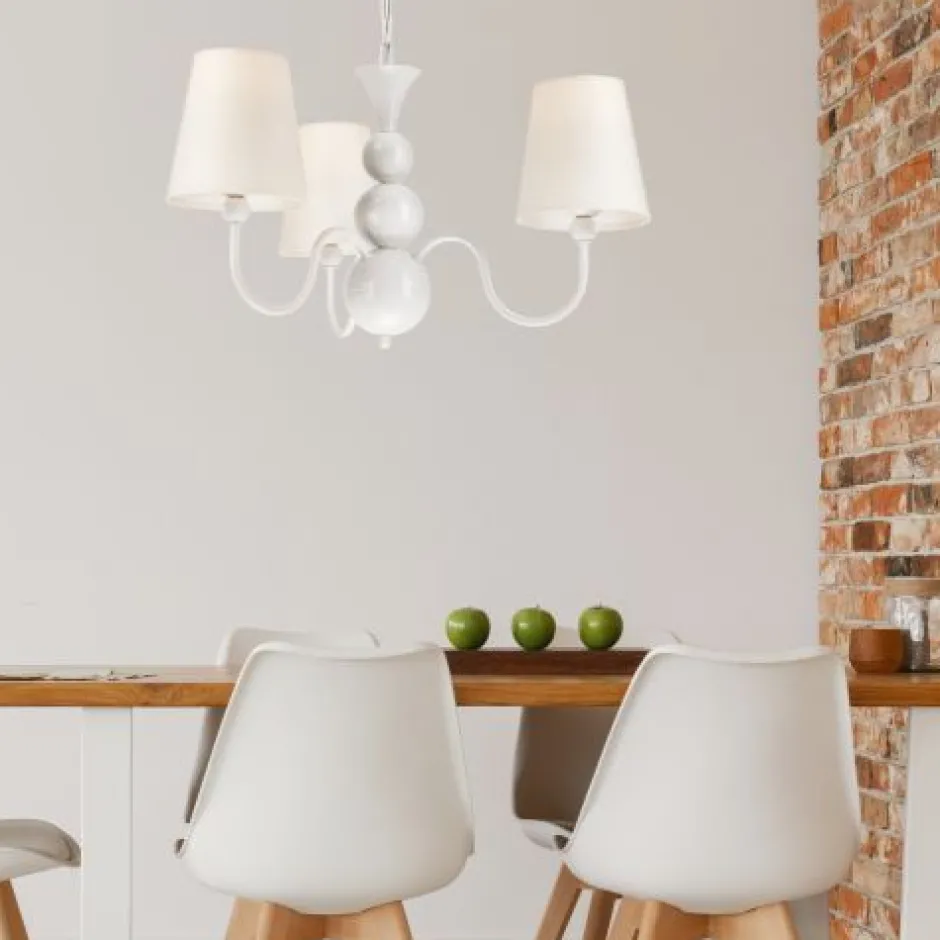 Rustikale Lampen|Stofflampen*Lamkur Kronleuchter Stoff Esstisch Landhaus 3-flammig