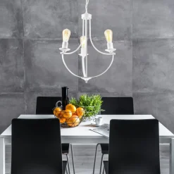 Lamkur Kronleuchter Weiß 3-flammig E27 Ø 42 cm Metall Rustikal< Bürolampen|Rustikale Lampen