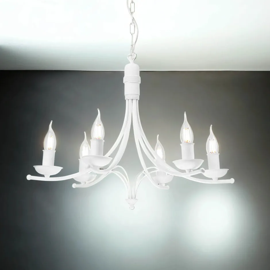 Hängelampen|Kronleuchter*Lamkur Kronleuchter Weiß Rustikal Metall Ø58cm 6-armig E14