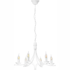 Hängelampen|Kronleuchter*Lamkur Kronleuchter Weiß Rustikal Metall Ø58cm 6-armig E14