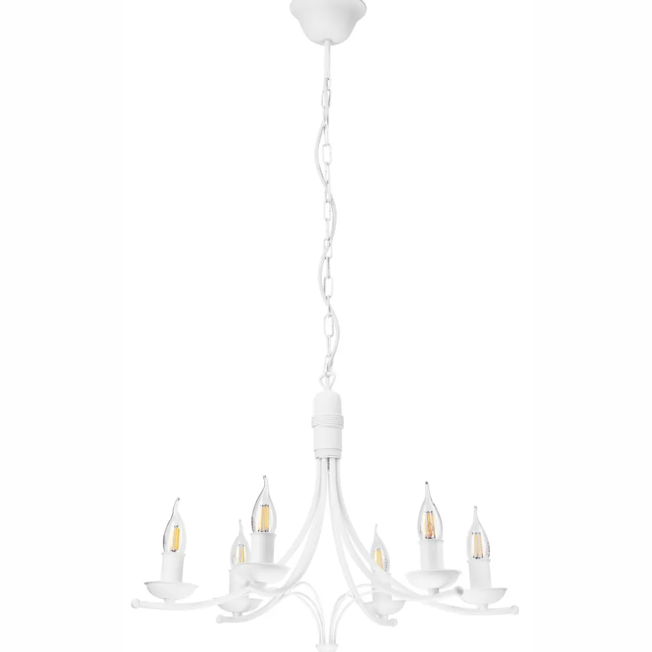 Hängelampen|Kronleuchter*Lamkur Kronleuchter Weiß Rustikal Metall Ø58cm 6-armig E14
