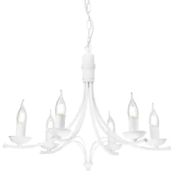 Hängelampen|Kronleuchter*Lamkur Kronleuchter Weiß Rustikal Metall Ø58cm 6-armig E14