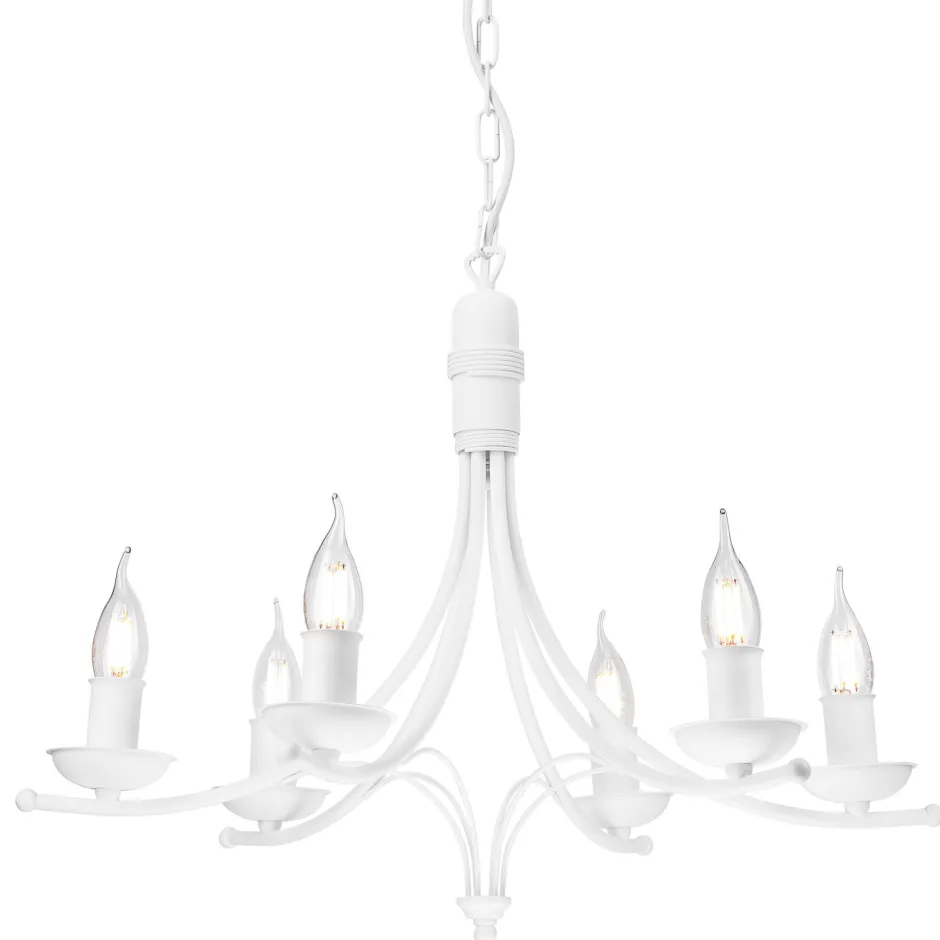 Hängelampen|Kronleuchter*Lamkur Kronleuchter Weiß Rustikal Metall Ø58cm 6-armig E14