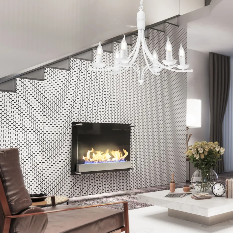 Hängelampen|Kronleuchter*Lamkur Kronleuchter Weiß Rustikal Metall Ø58cm 6-armig E14