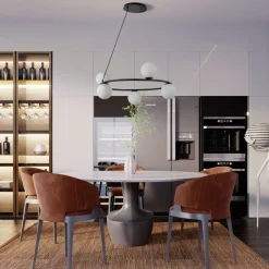 Sigma Kugel Pendelleuchte Schwarz Weiß Glas Metall G9 Ø68 cm< Hängelampen|Kugellampen