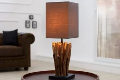 Invicta Interior Lampe Modern Tisch Designerleuchte aus echtem Holz< Schlafzimmer Lampen|Stofflampen