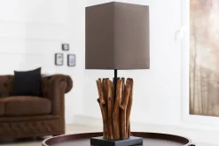 Invicta Interior Lampe Modern Tisch Designerleuchte aus echtem Holz< Schlafzimmer Lampen|Stofflampen