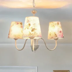 Lamkur Lampe Stoff 3-flmg Landhaus Esstisch geblümt< Hängelampen|Esszimmer Lampen