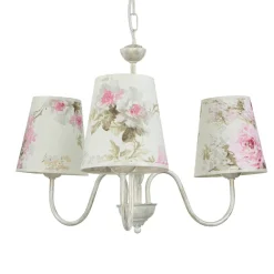 Lamkur Lampe Stoff 3-flmg Landhaus Esstisch geblümt< Hängelampen|Esszimmer Lampen