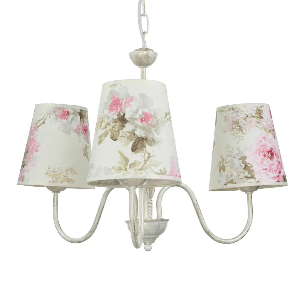 Lamkur Lampe Stoff 3-flmg Landhaus Esstisch geblümt< Hängelampen|Esszimmer Lampen