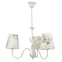 Lamkur Lampe Stoff 3-flmg Landhaus Esstisch geblümt< Hängelampen|Esszimmer Lampen