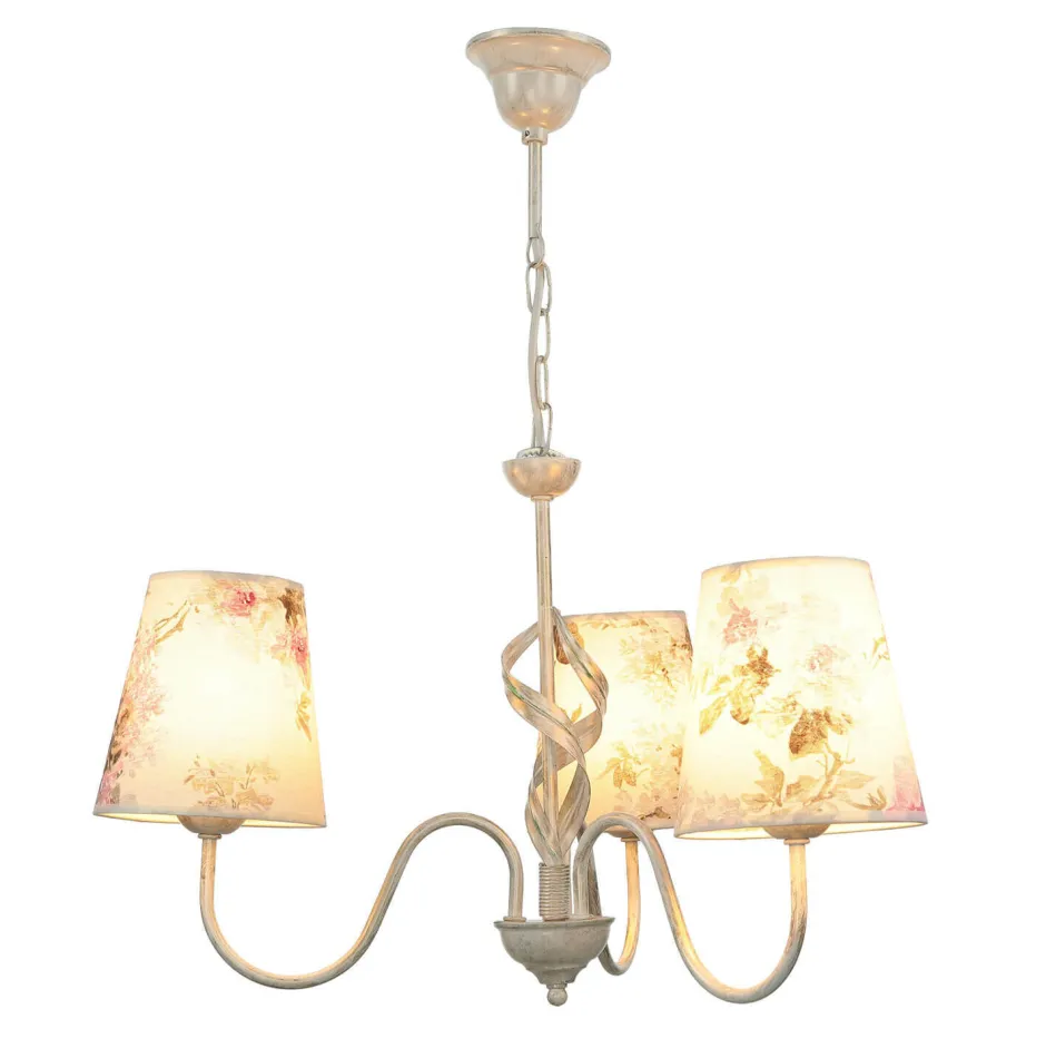 Lamkur Lampe Stoff 3-flmg Landhaus Esstisch geblümt< Hängelampen|Esszimmer Lampen