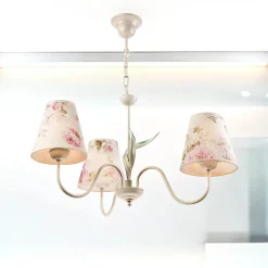 Lamkur Lampe Stoff 3-flmg Landhaus Esstisch geblümt< Hängelampen|Esszimmer Lampen