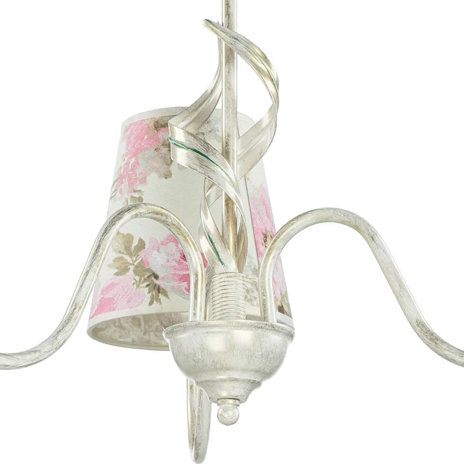 Lamkur Lampe Stoff 3-flmg Landhaus Esstisch geblümt< Hängelampen|Esszimmer Lampen