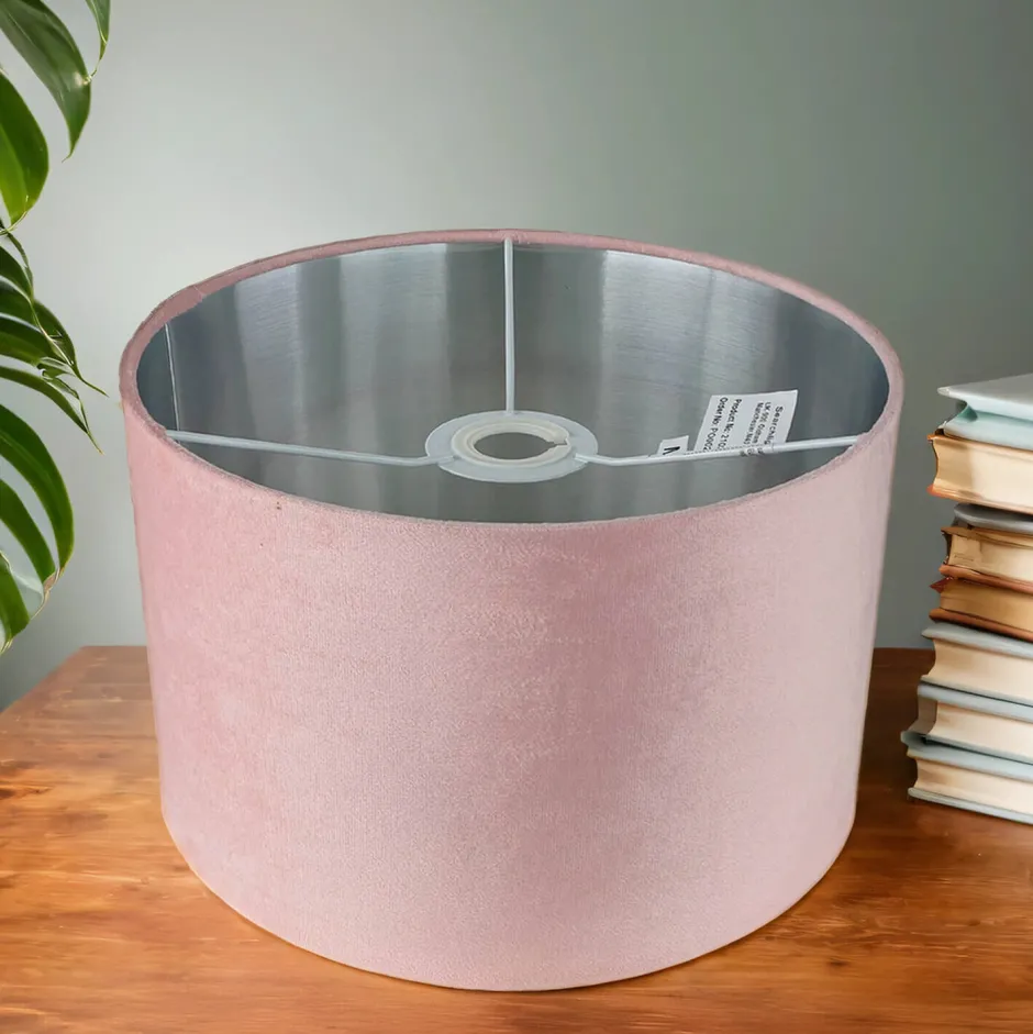 Searchlight Lampenschirm Samt D: 28 cm in Pink Silber rund< Lampenschirme|Stofflampen