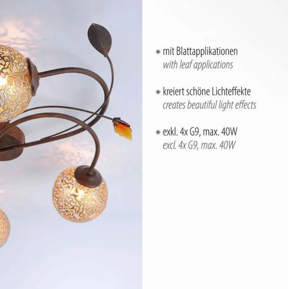Deckenleuchten|Flurlampen*Paul Neuhaus Landhaus Deckenleuchte G9 4-flammig Kugeln Gold Floral