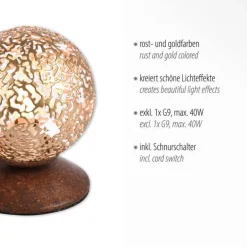 Paul Neuhaus Landhaus Tischlampe Metall Rostbraun Gold 12,5 cm G9< Wohnzimmerlampen|Schlafzimmer Lampen