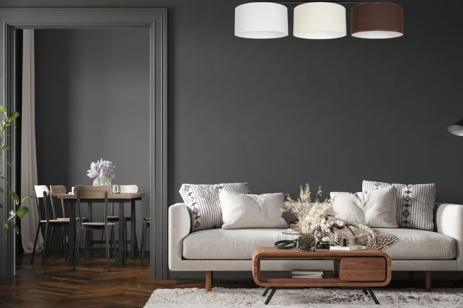 Belis Lange Deckenleuchte Stoff Weiß Ecru Braun E27 100 cm< Bürolampen|Wohnzimmerlampen