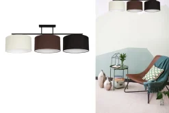 Belis Lange Deckenleuchte Stoff Ecru Braun Schwarz E27 100 cm< Bürolampen|Wohnzimmerlampen