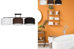 Belis Lange Deckenleuchte Stoff Weiß Braun Schwarz E27 100 cm< Bürolampen|Wohnzimmerlampen