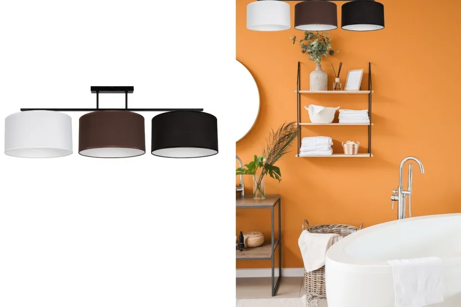 Belis Lange Deckenleuchte Stoff Weiß Braun Schwarz E27 100 cm< Bürolampen|Wohnzimmerlampen