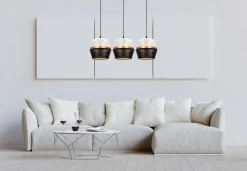 Hängelampen|Bürolampen*Belis Lange Hängelampe 3-flammig Metall Schwarz Weiß Gold E27