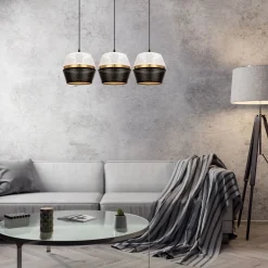 Hängelampen|Bürolampen*Belis Lange Hängelampe 3-flammig Metall Schwarz Weiß Gold E27