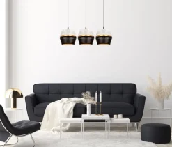 Hängelampen|Bürolampen*Belis Lange Hängelampe 3-flammig Metall Schwarz Weiß Gold E27