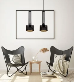 Belis Lange Hängelampe Metall 70 cm 2-flmg E27 Schwarz Gold< Hängelampen|Bürolampen