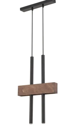 Sigma Lange Hängelampe Metall Holz Schwarz 2-flammig 31 cm< Hängelampen|Moderne Lampen