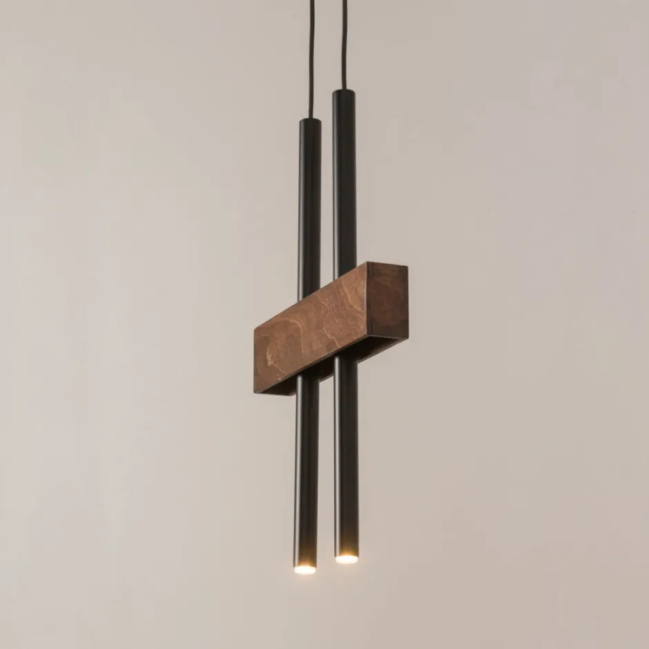 Sigma Lange Hängelampe Metall Holz Schwarz 2-flammig 31 cm< Hängelampen|Moderne Lampen