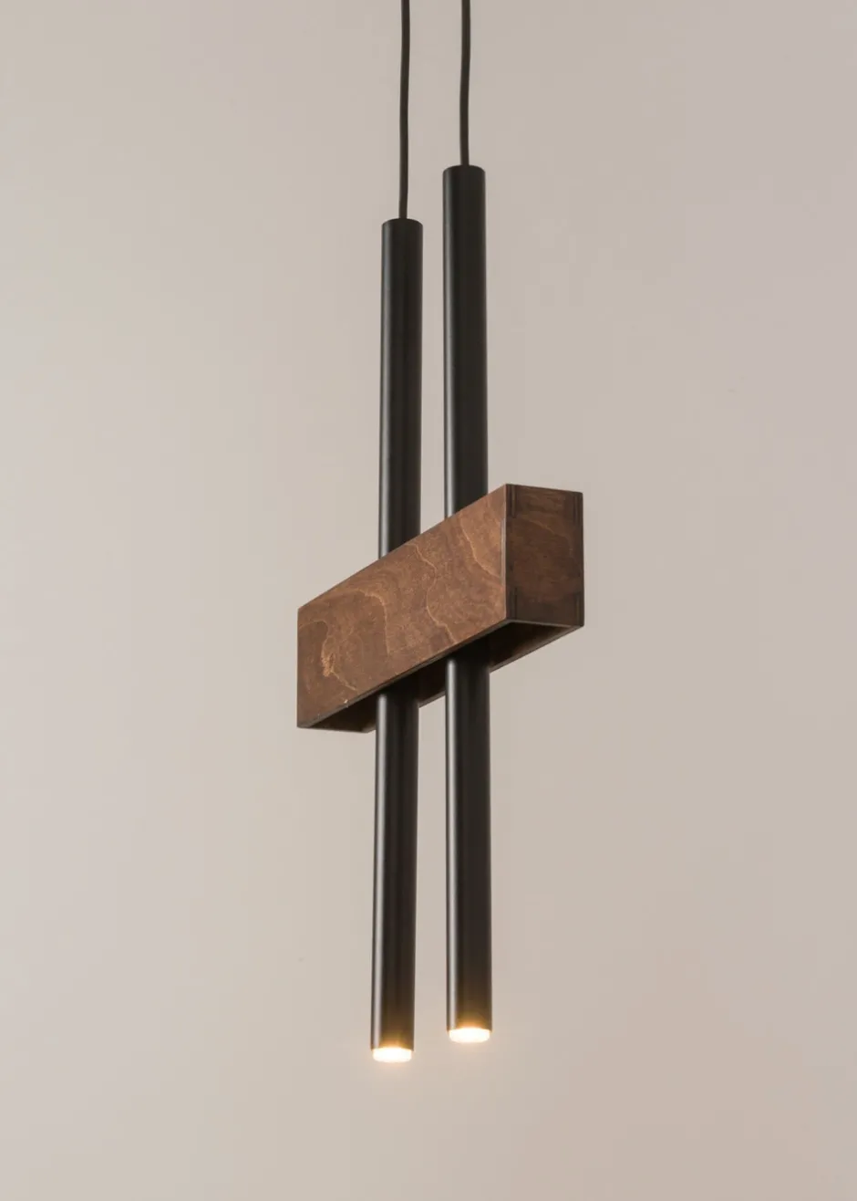 Sigma Lange Hängelampe Metall Holz Schwarz 2-flammig 31 cm< Hängelampen|Moderne Lampen