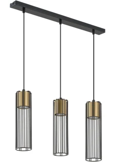 Moderne Lampen|Wohnzimmerlampen*Sigma Lange Hängelampe Schwarz Gold 60 cm Zylinder 3-flammig
