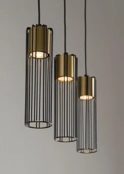 Moderne Lampen|Wohnzimmerlampen*Sigma Lange Hängelampe Schwarz Gold 60 cm Zylinder 3-flammig