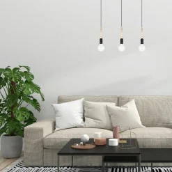 Hängelampen|Wohnzimmerlampen*Belis Lange Hängelampe Schwarz Holz Metall L:60 cm E27 3-flmg