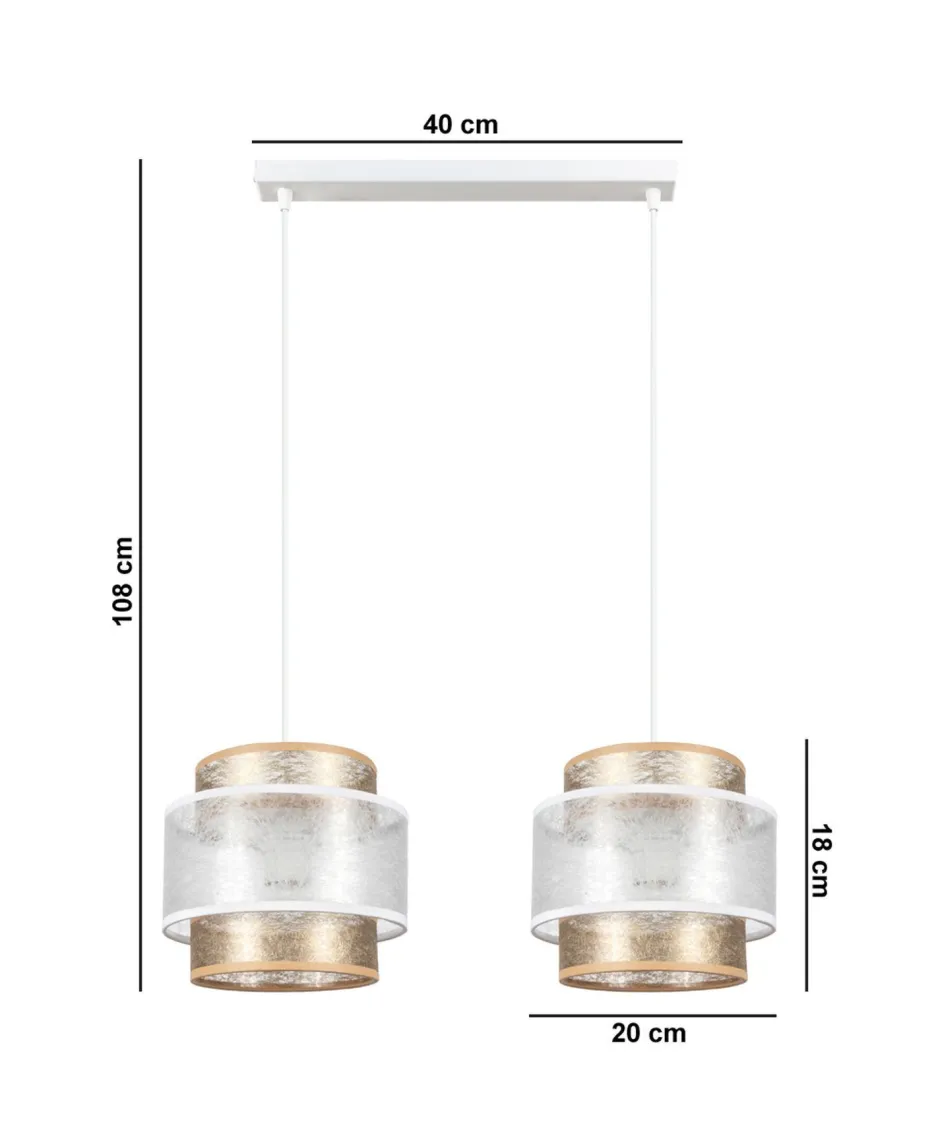 Belis Lange Hängeleuchte Stoff Weiß Gold 48 cm E27 blendarm< Hängelampen|Bürolampen