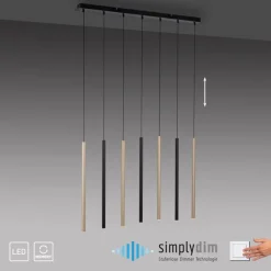 Hängelampen|Bürolampen*Paul Neuhaus Lange LED Hängelampe Metall dimmbar Schwarz Messing