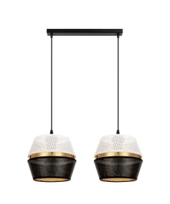 Hängelampen|Bürolampen*Belis Lange Pendelleuchte 2-flammig Metall Schwarz Weiß Gold